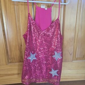 Pink Sequin Star Embellished Women's Top